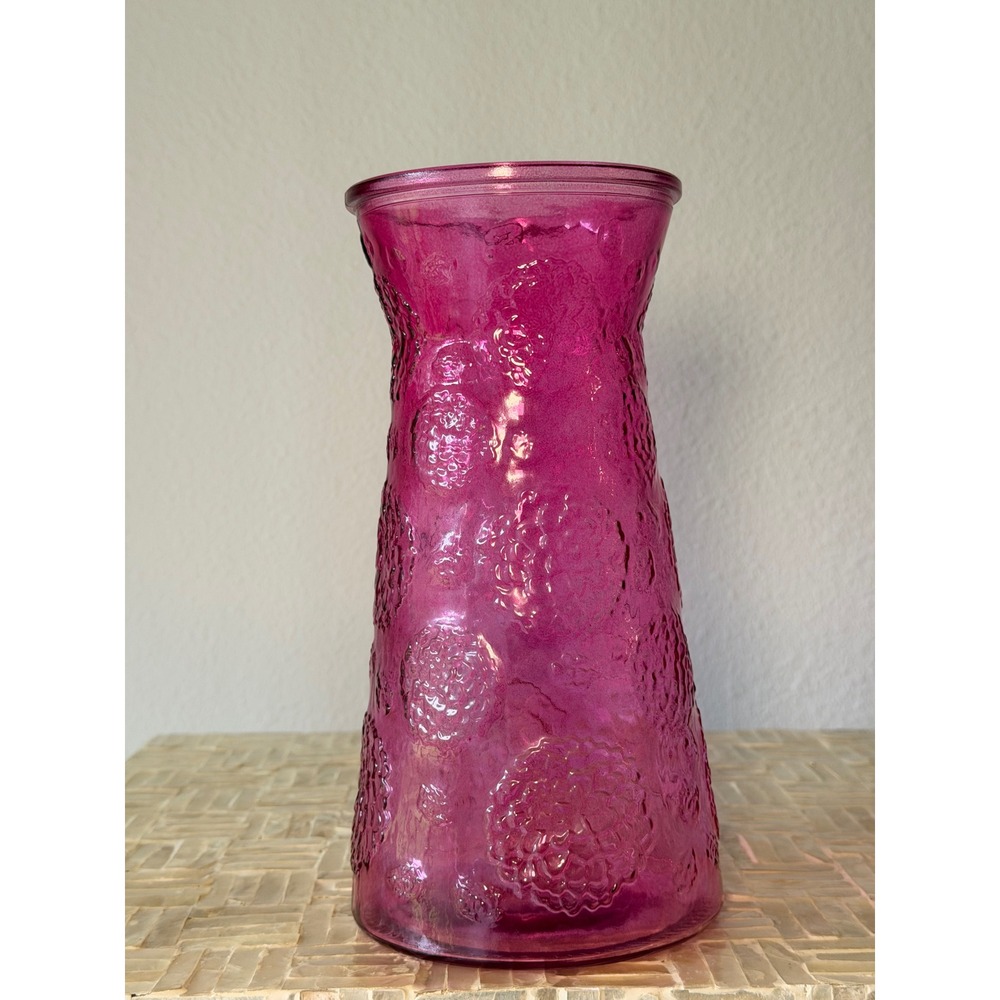 Vintage Cranberry Flashed Glass Vase Fruit Texture Mid Century
